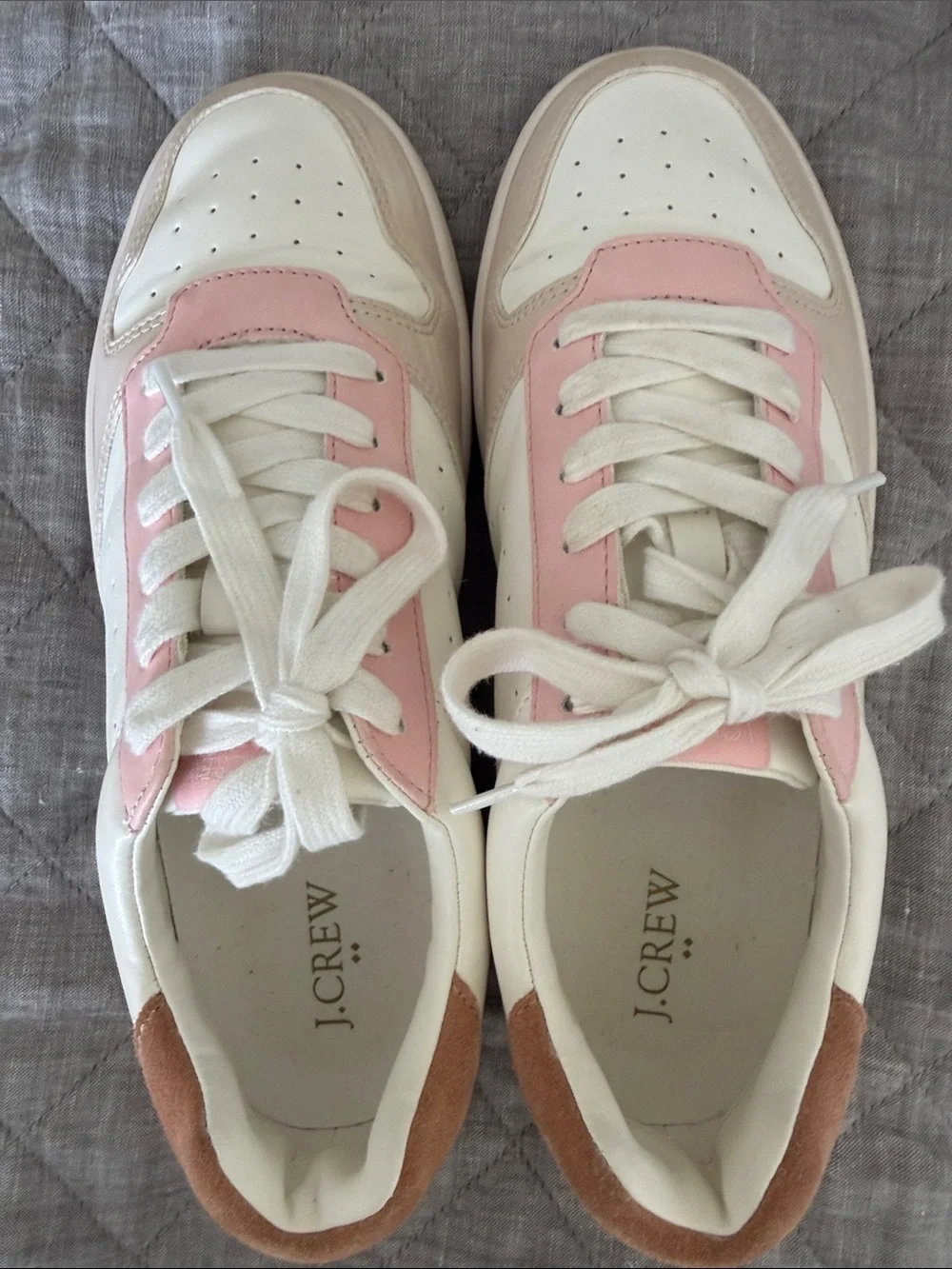J. Crew Cream Sneakers with Pink and Tan Suede Accents